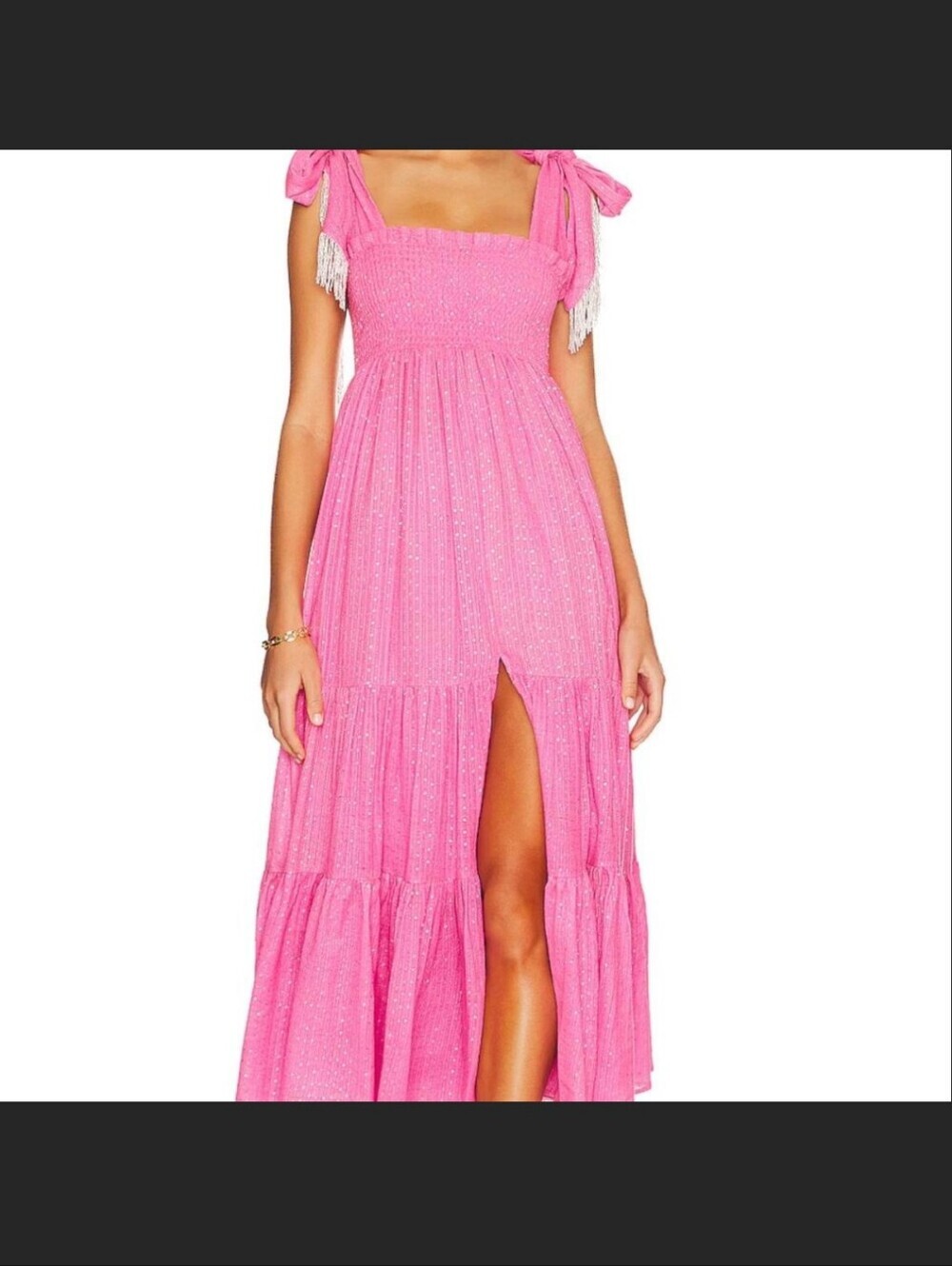 Sundress Saint Barth Neon Pink Sparkle Maxi Dress with Shoulder Ties Sz L/XL